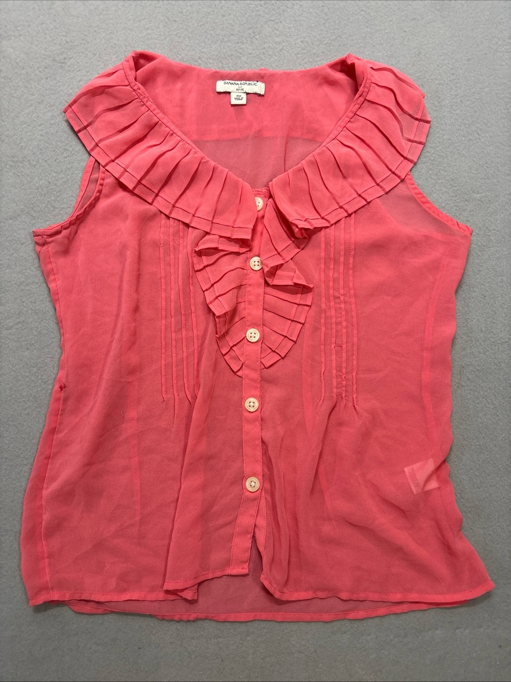 Banana Republic Women’s Coral Sleeveless Top With Ruffle Detail Size M Petite